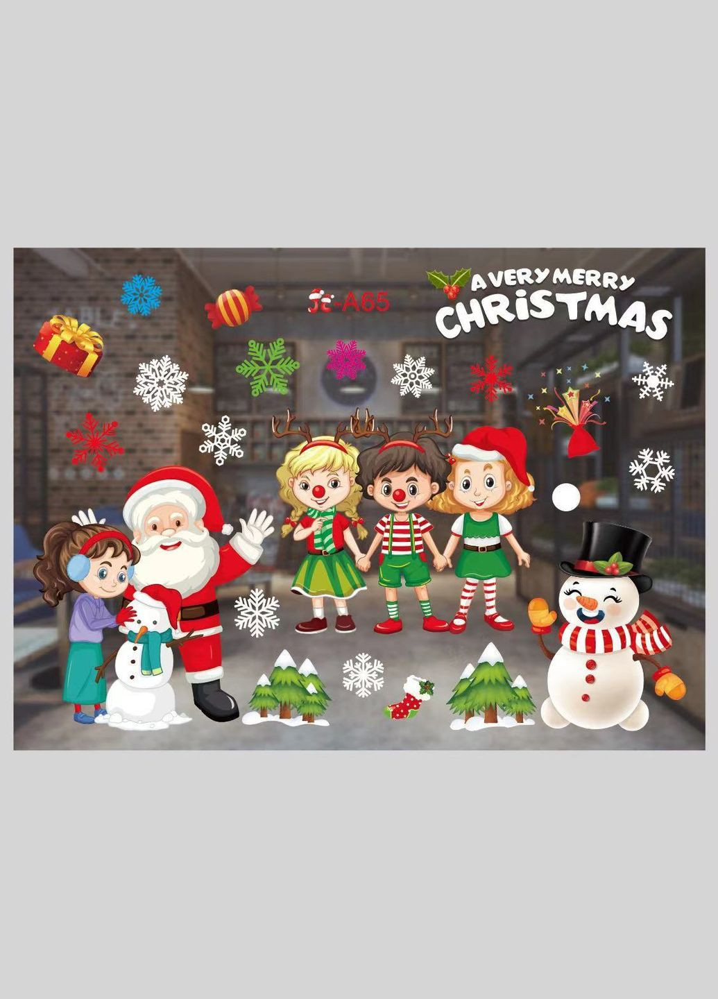 Новорічний стікер на вікно 50 на 70 см різнобарвний Jannet Наклейка (305866517)