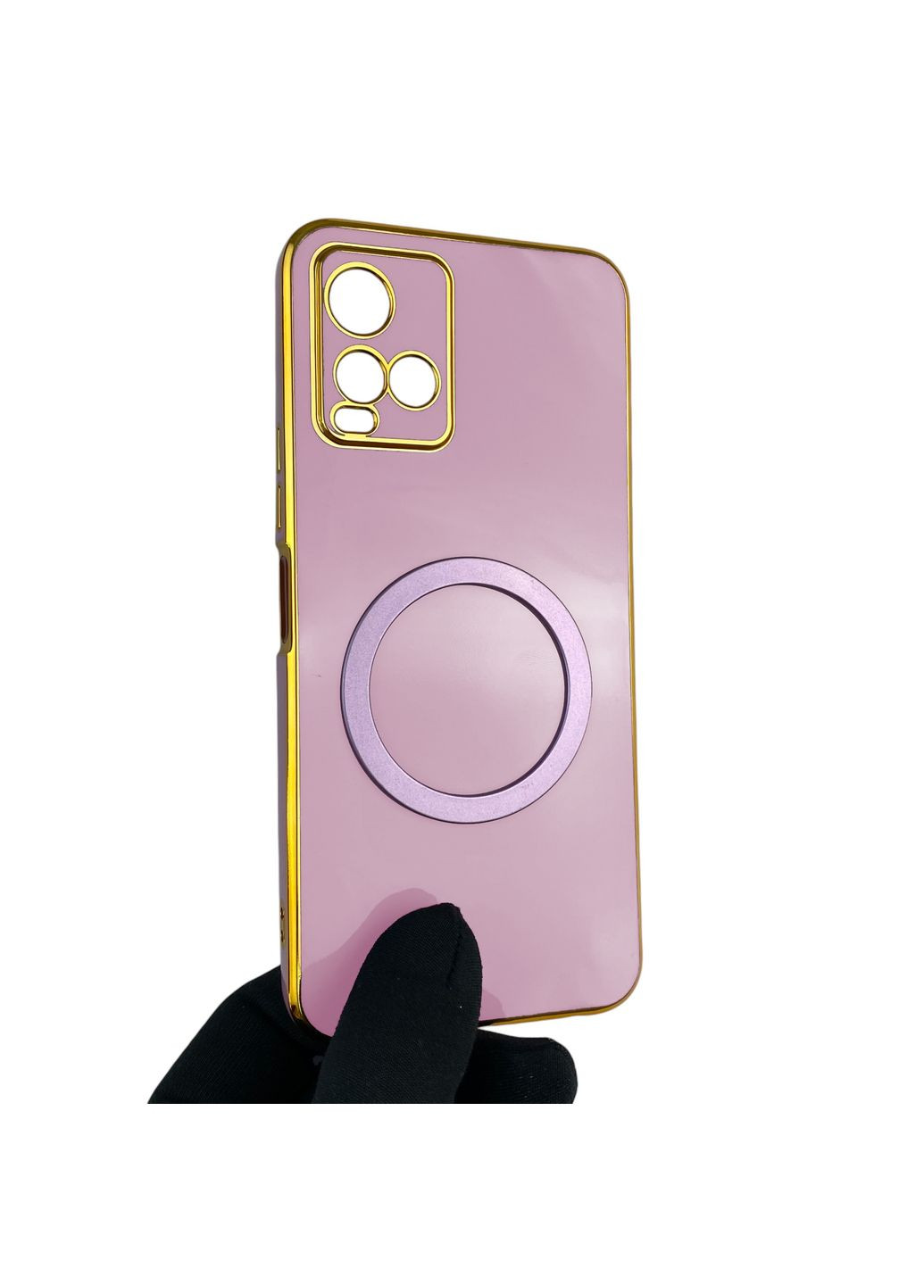 Чохол для Y33S глянцевий з кільцем MagSafe із золотою окантовкою на віво у33с чорничний gs1 Vivo (366228958)