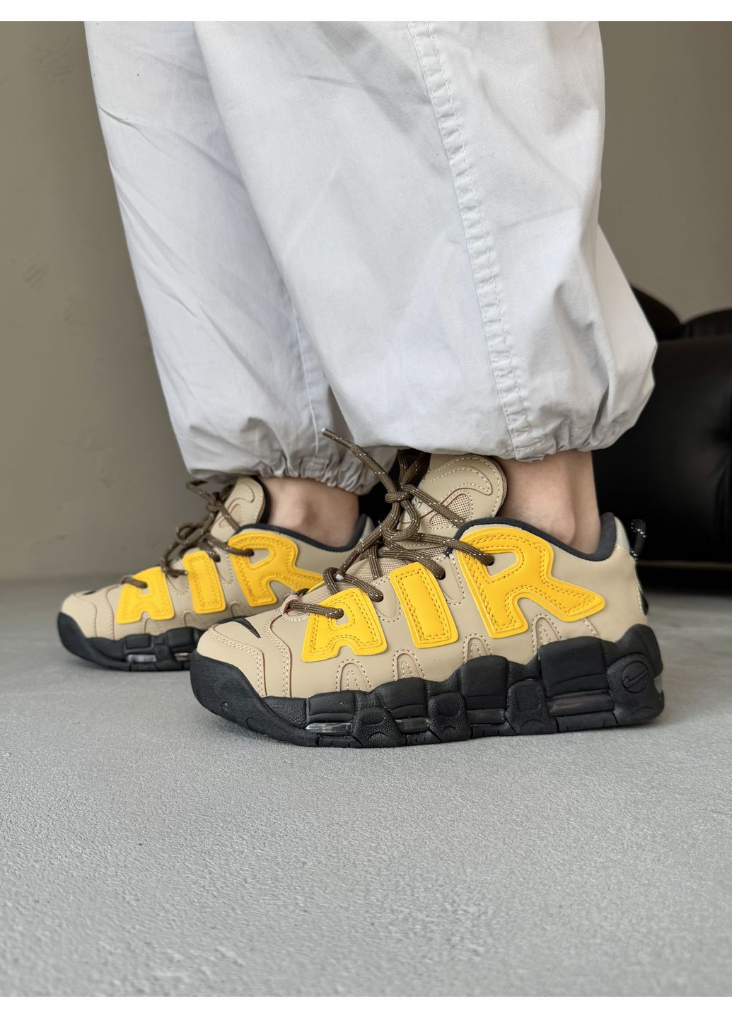 КРОСІВКИ ЖІНОЧІ NIKE AIR MORE UPTEMPO 96 BROWN / BLACK / YELLOW НАЙК АІР МОР АПТЕМПО No Brand чорні демісезони (367176676)