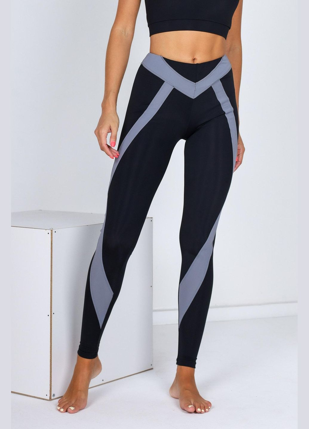 Лосіни для фітнесу чорні із сірими смугами S Opt-kolo (286785337)