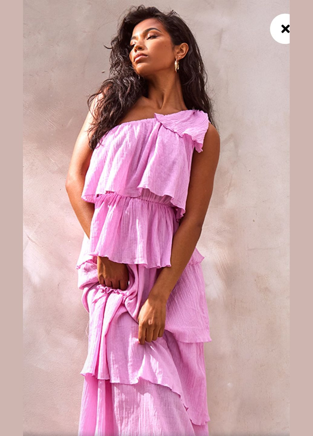 Розовое платье макси легкое на одно плечо PrettyLittleThing