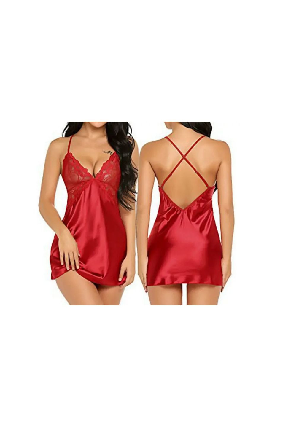 Нічна сорочка з вишивкою коротка на бретелях. Пеньюар жіночий короткий атласний на бретелях із стрінгами China (360866670)