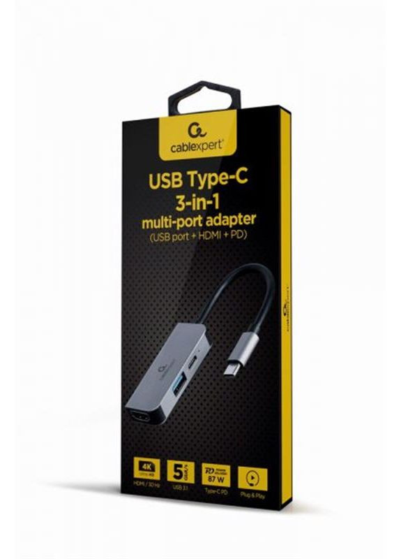 Док-станція USB-C 3-в-1 (A-CM-COMBO3-02) USB/HDMI/PD Cablexpert (370617521)