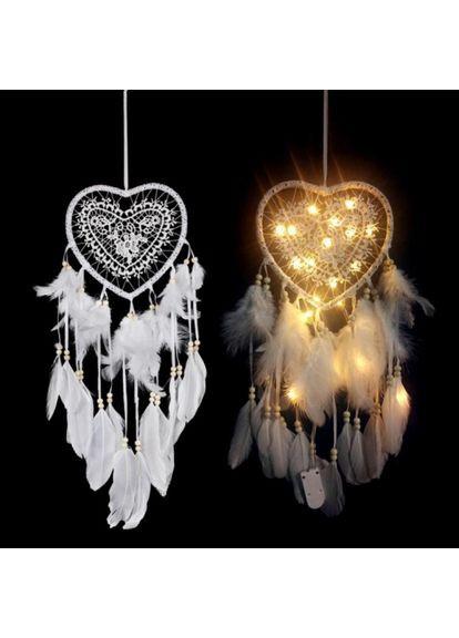 Светильник-ночник ловец снов сердце с перьями для декора пластик 60х14х2,8 см для спальни и уюта ProDobro (365441114)