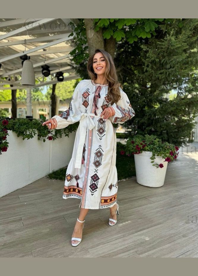Біла жіноча сукня вишиванка з яскравою вишивкою та пишною спідницею You Best (296213922)