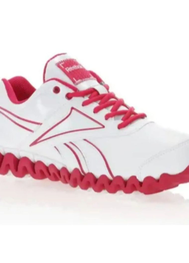 Белые демисезонные подростковые спортивные кроссовки для белые девочки с розовыми вставками. Reebok