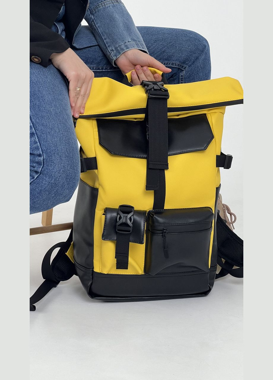 Женский рюкзак роллтоп для ноутбука Rolltop для путешествий желтого цвета из экокожи ToBeYou rolltopnew (280930879)