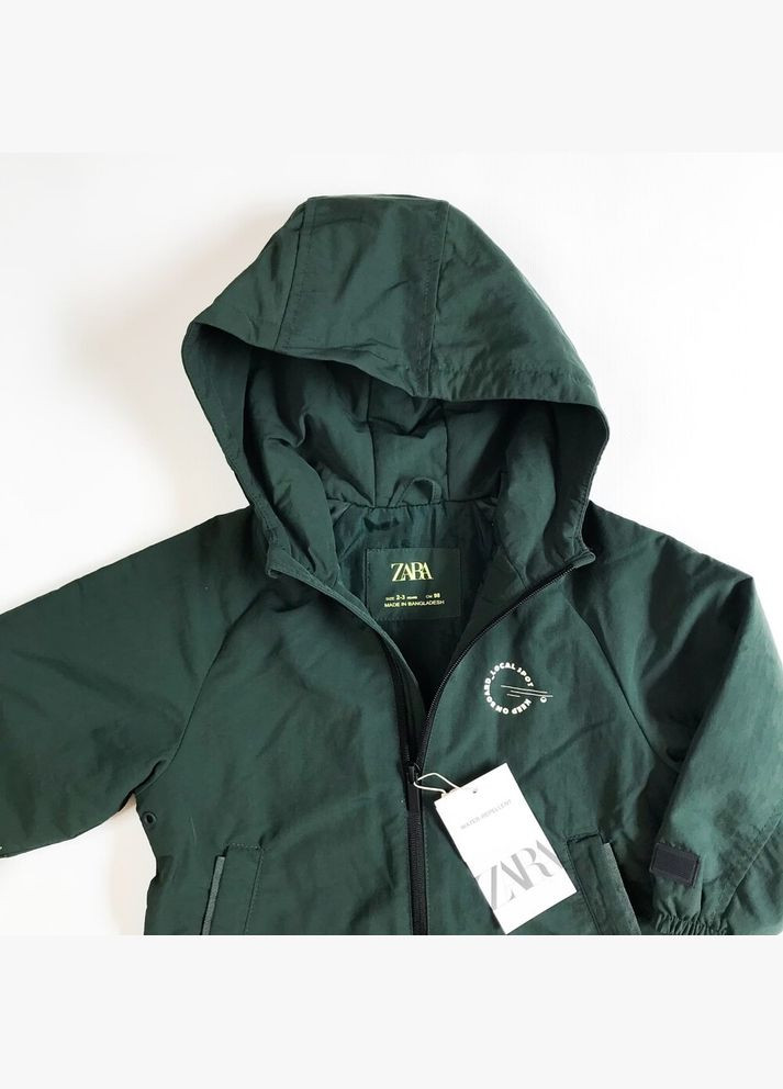 Темно-зеленая демисезонная куртка 110 см темно-зеленый артикул л515 Zara