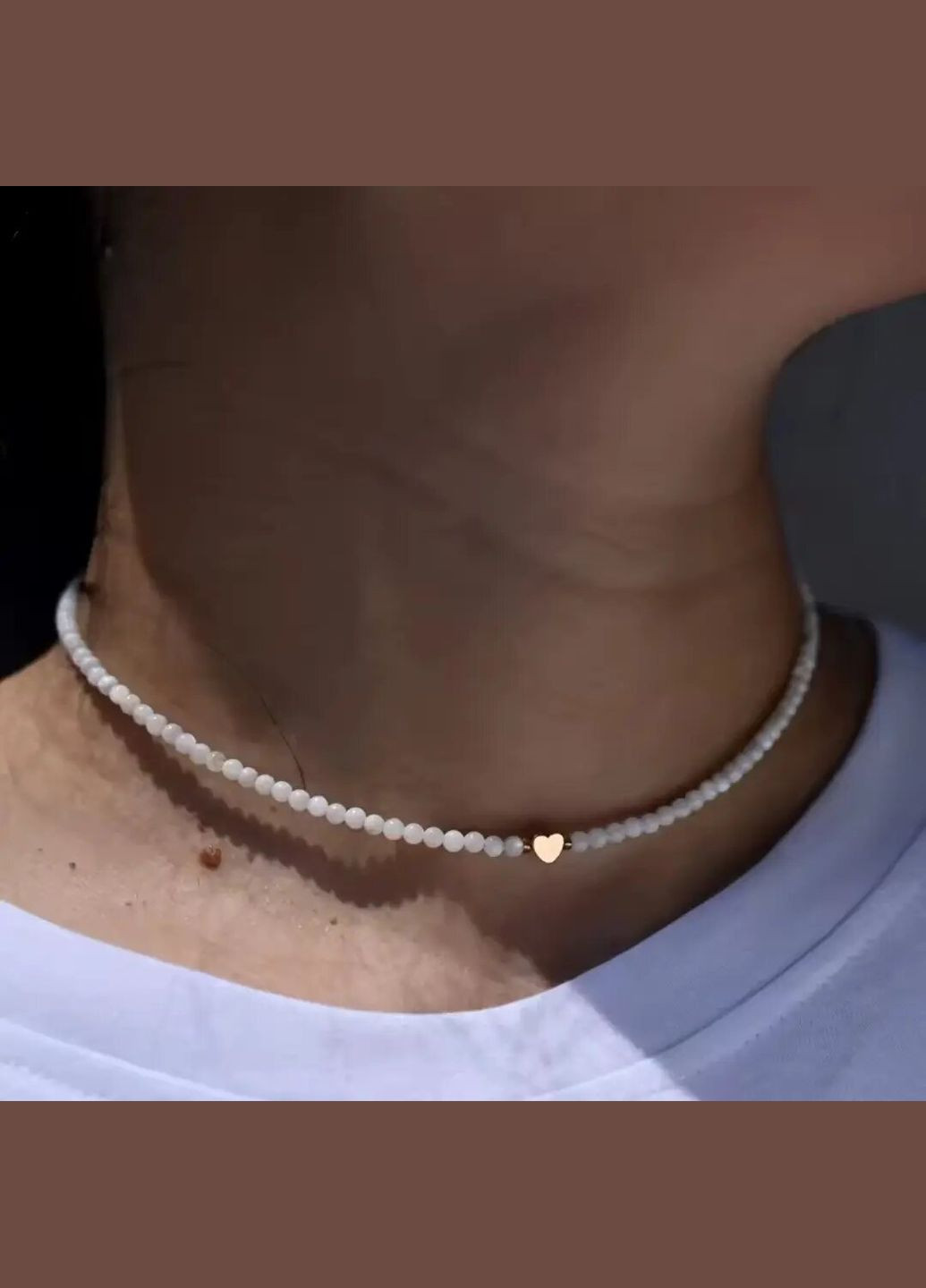 Чокер 3258 з середечком довжина намиста 38-40 см MINOV перламутр натуральний камінь (329058253)