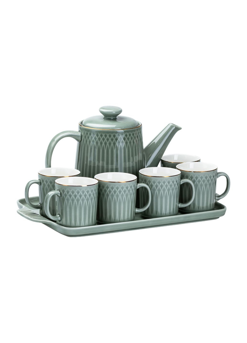 Чайний сервіз на 6 персон 8 предметів, зелений No Brand HP6168 (299239364)