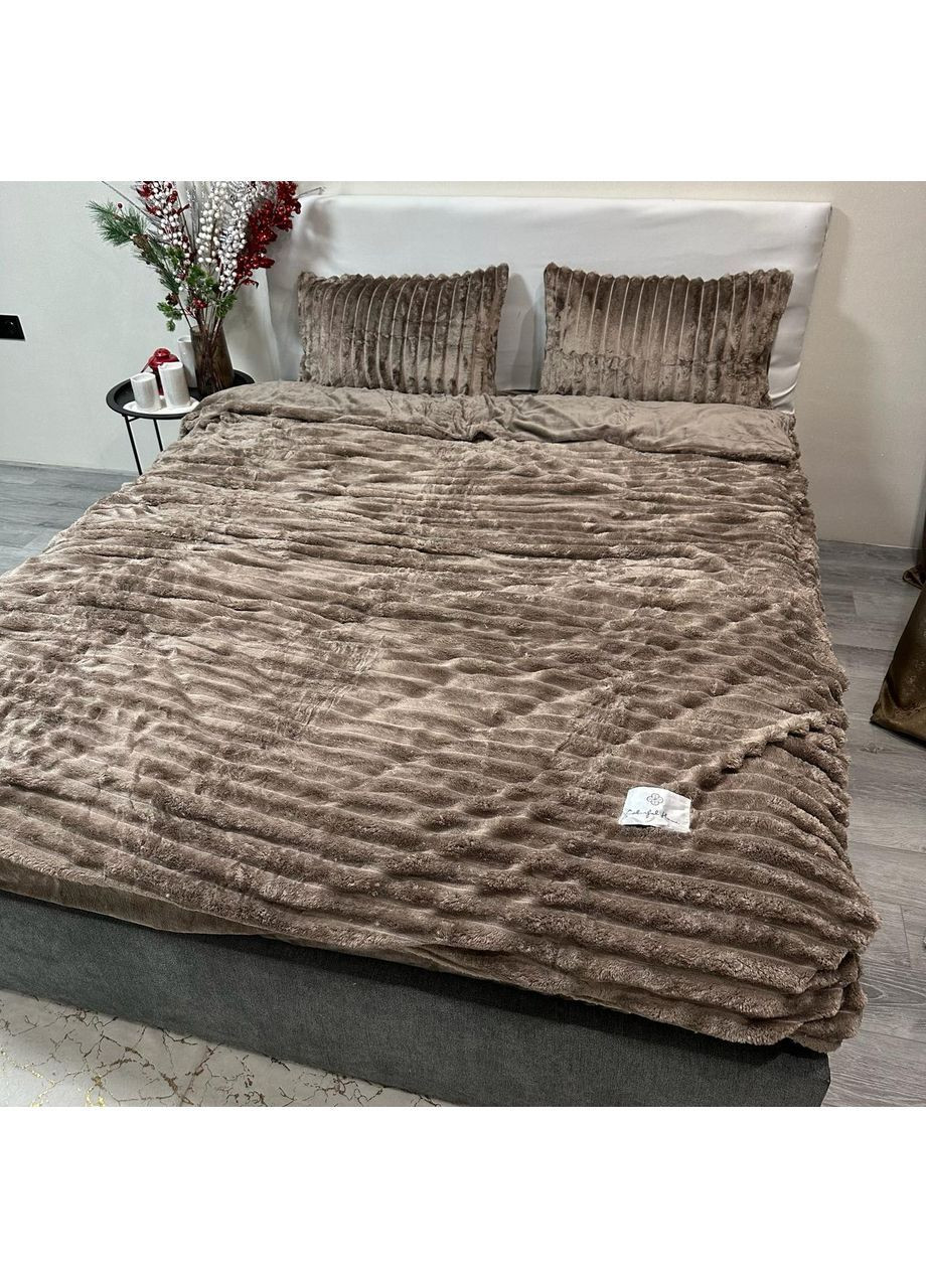 Комплект постельного белья Шарпей, микрофибра, евро размер, пододеяльник на замке, наволочки 50х70 (2 шт.) кофейного цвета No Brand (372448818)