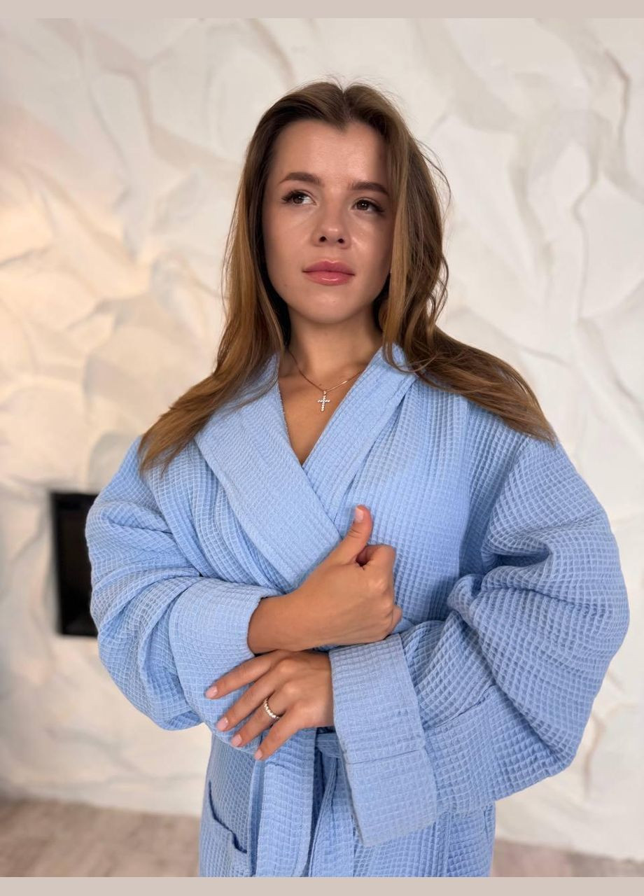 Вафельний бавовняний халат M-L Блакитний (П4К-al-hal-vafel-f-004) No Brand (356515853)