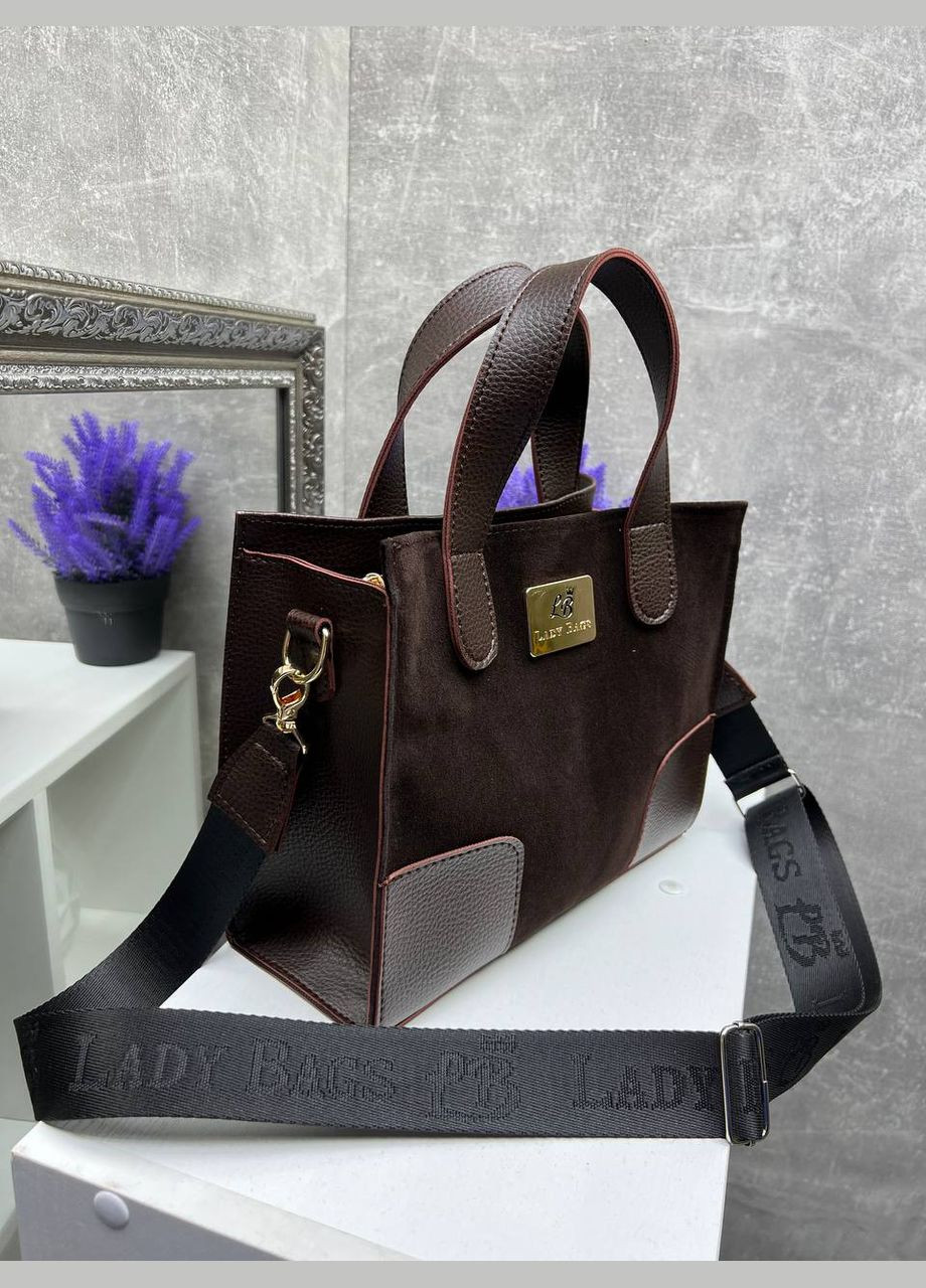 Жіноча замшева коричнева класична сумка сумочка шоколадна замша з короткими ручками No Brand (317886525)