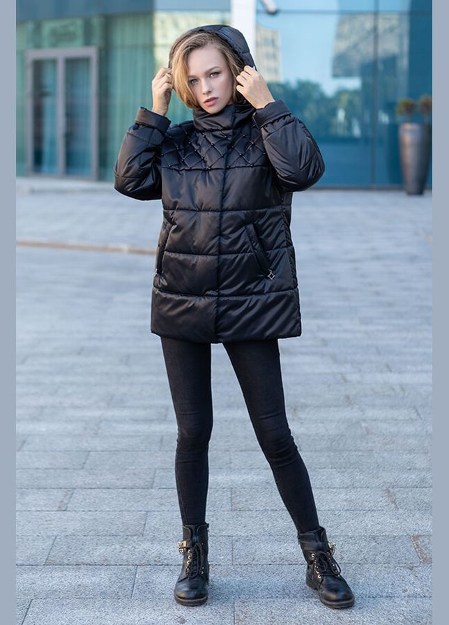 Черная демисезонная куртка бусинка (01119-brown52) MioRichi