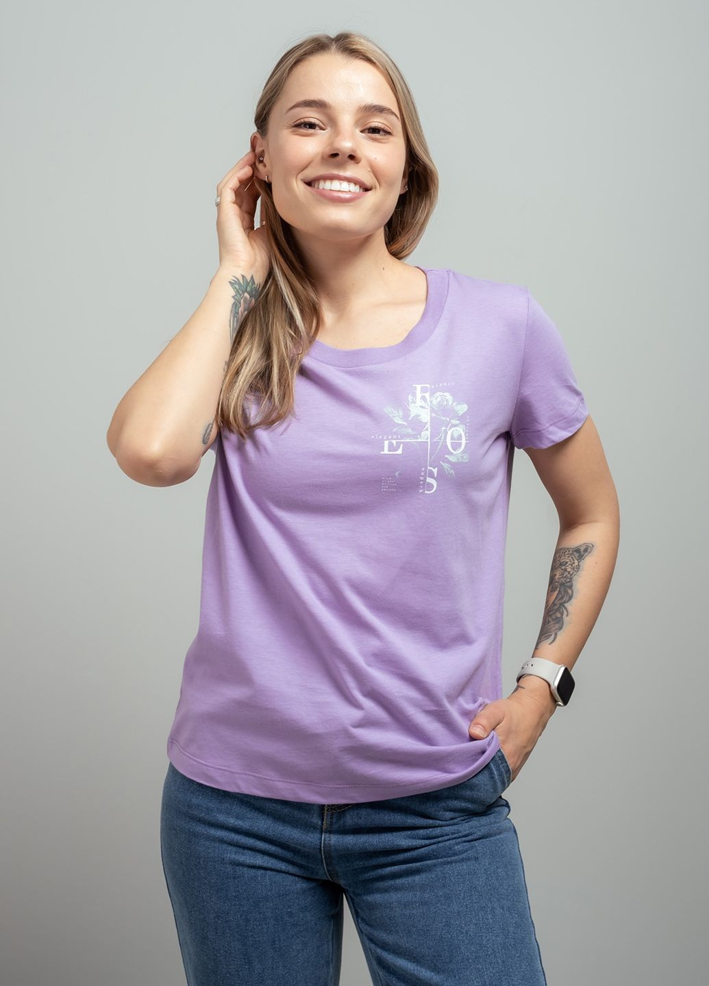 Фиолетовая летняя женская футболка с принтом 103242 Power