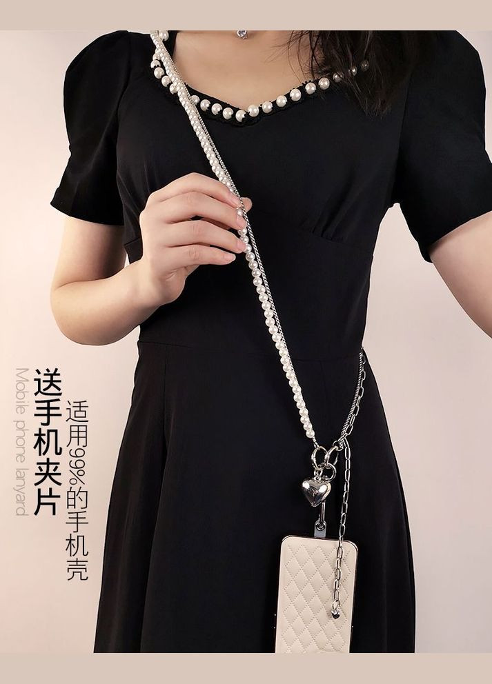 Стильний сотуар ремінець-ланцюжок з милим металевим серцем для телефону імітація перлів на шию, через плече No Brand (328958145)