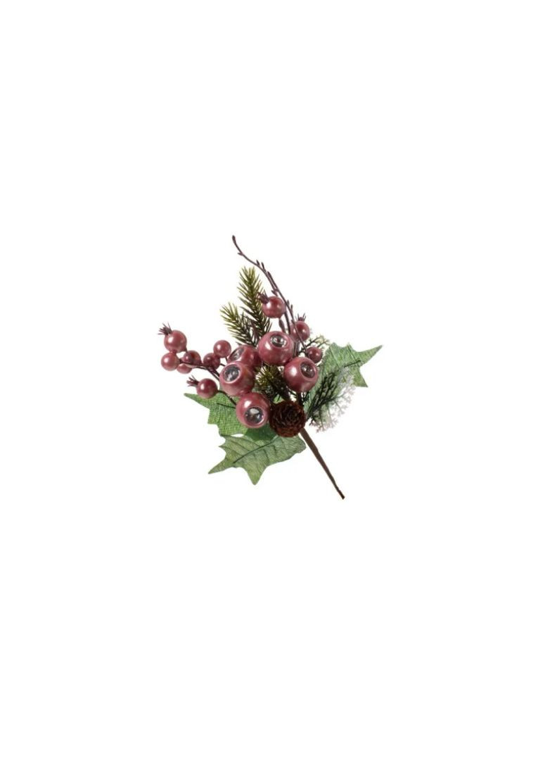 Гілка з хвоєю та перламутровими ягодами рожевий колір 25 см No Brand (363831093)