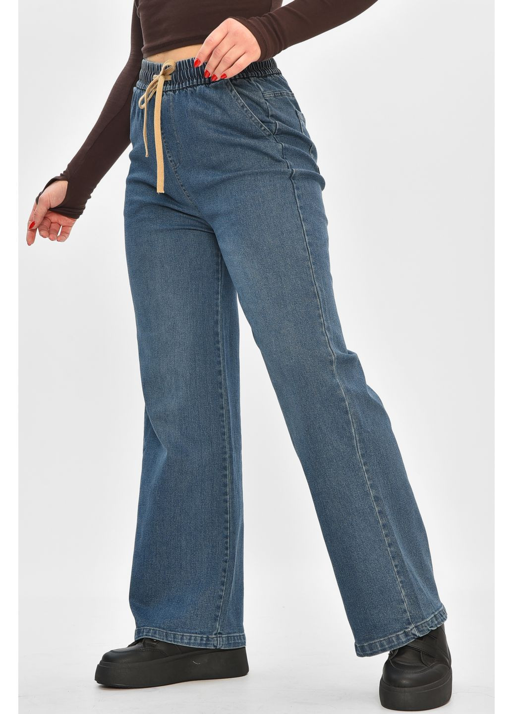 Джинси жіночі однотонні темно-синього кольору Let's Shop - (368726594)