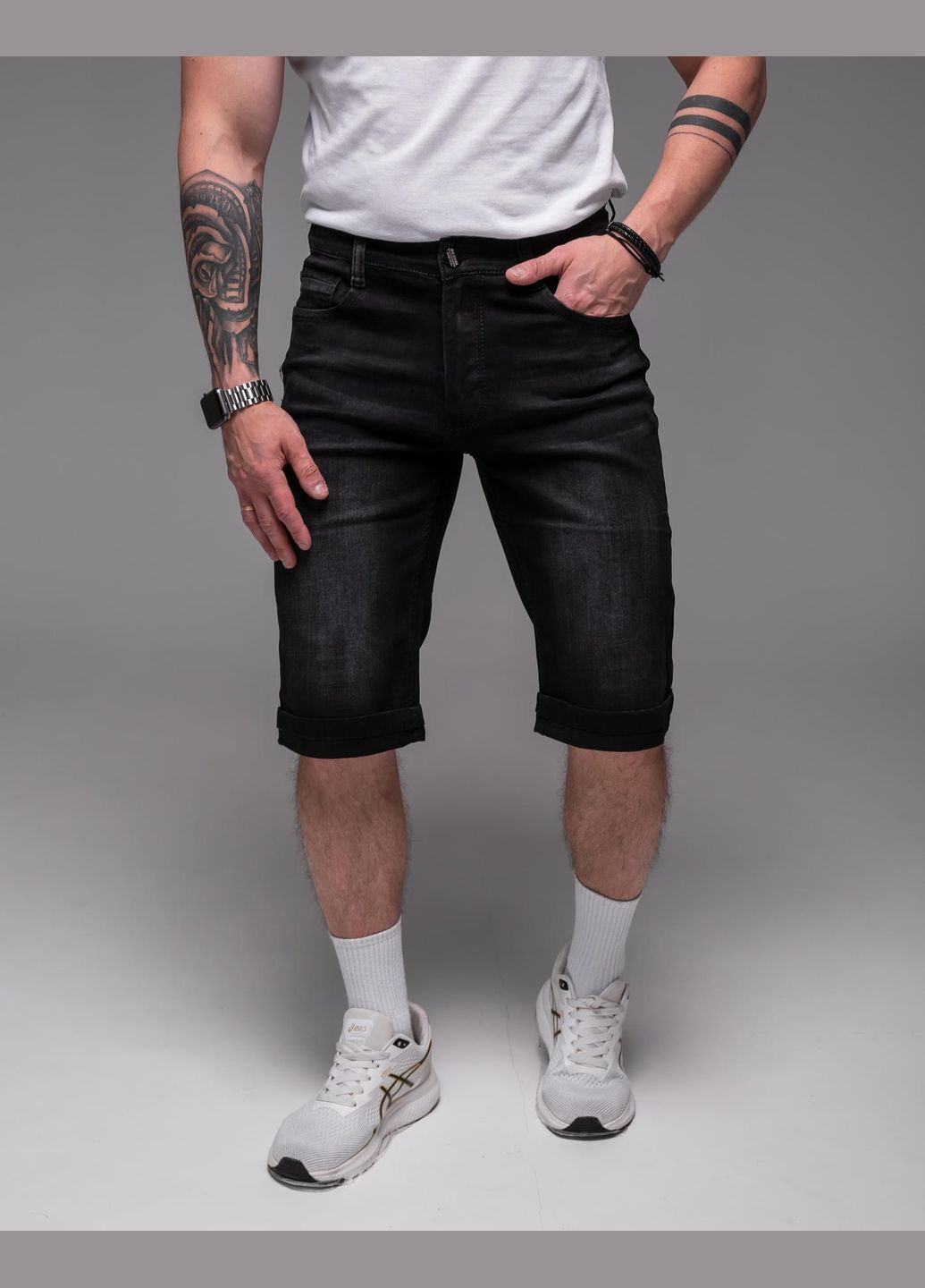 Шорти чоловічі джинсові подовжені чорні No Brand (338377801)
