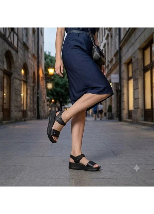Черные кожаные босоножки на массивной легкой платформе Fashion