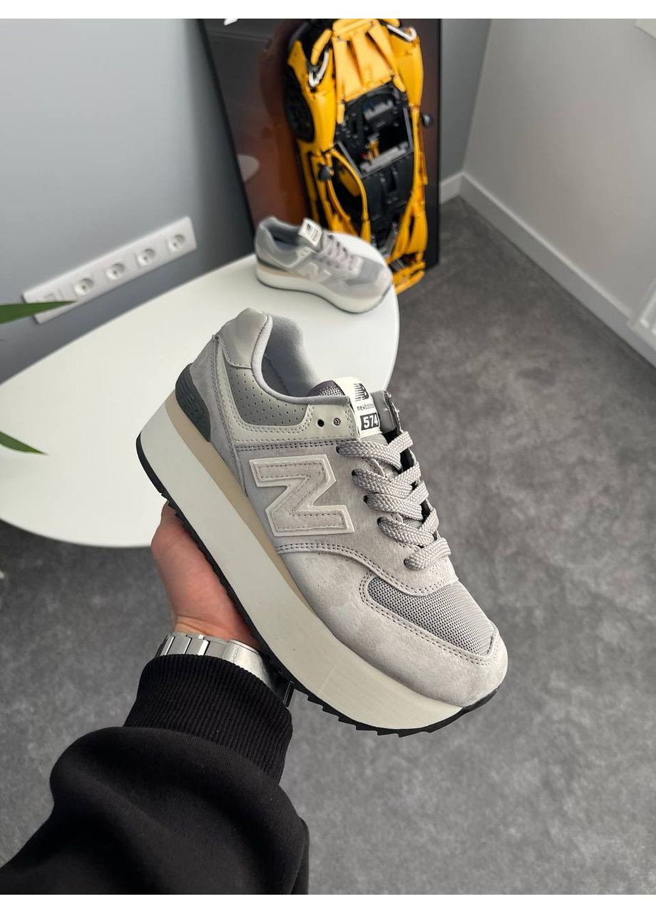 Кроссовки женские New Balance 574+ Platform Grey | Нью Беланс 574+ серые No Brand серые демисезоны (360894530)