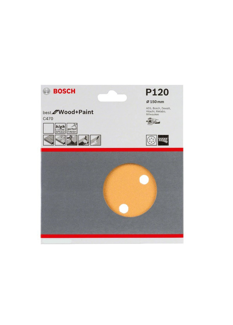 Шліфлист паперовий (150 мм, P120, 6 отворів) шліфпапір шліфувальний диск (21167) Bosch (271985564)