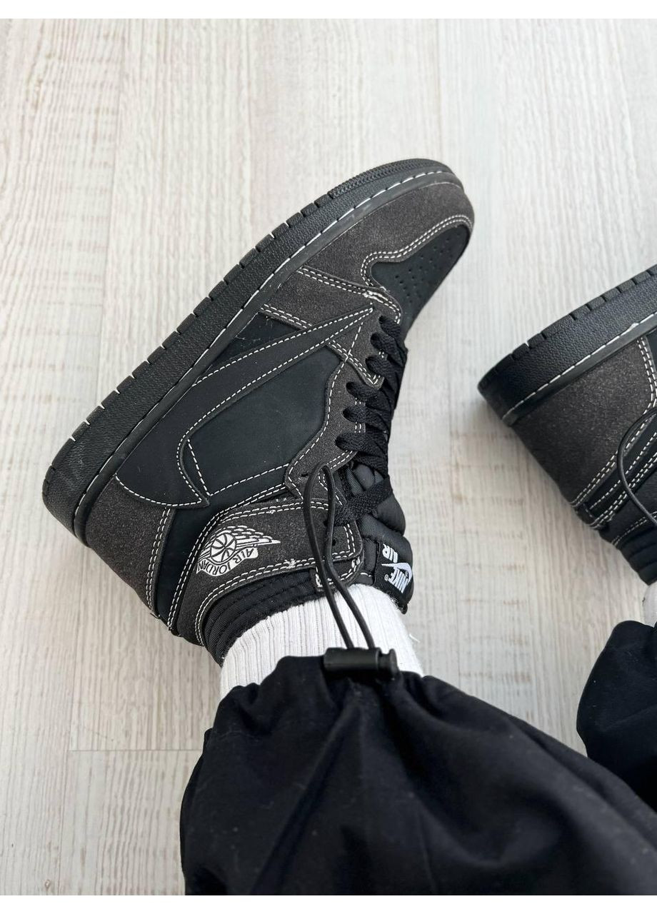 Черные демисезонные кроссовки мужские nike air jordan 1 high og ts travis scott - black phantom найк аир джордан No Brand