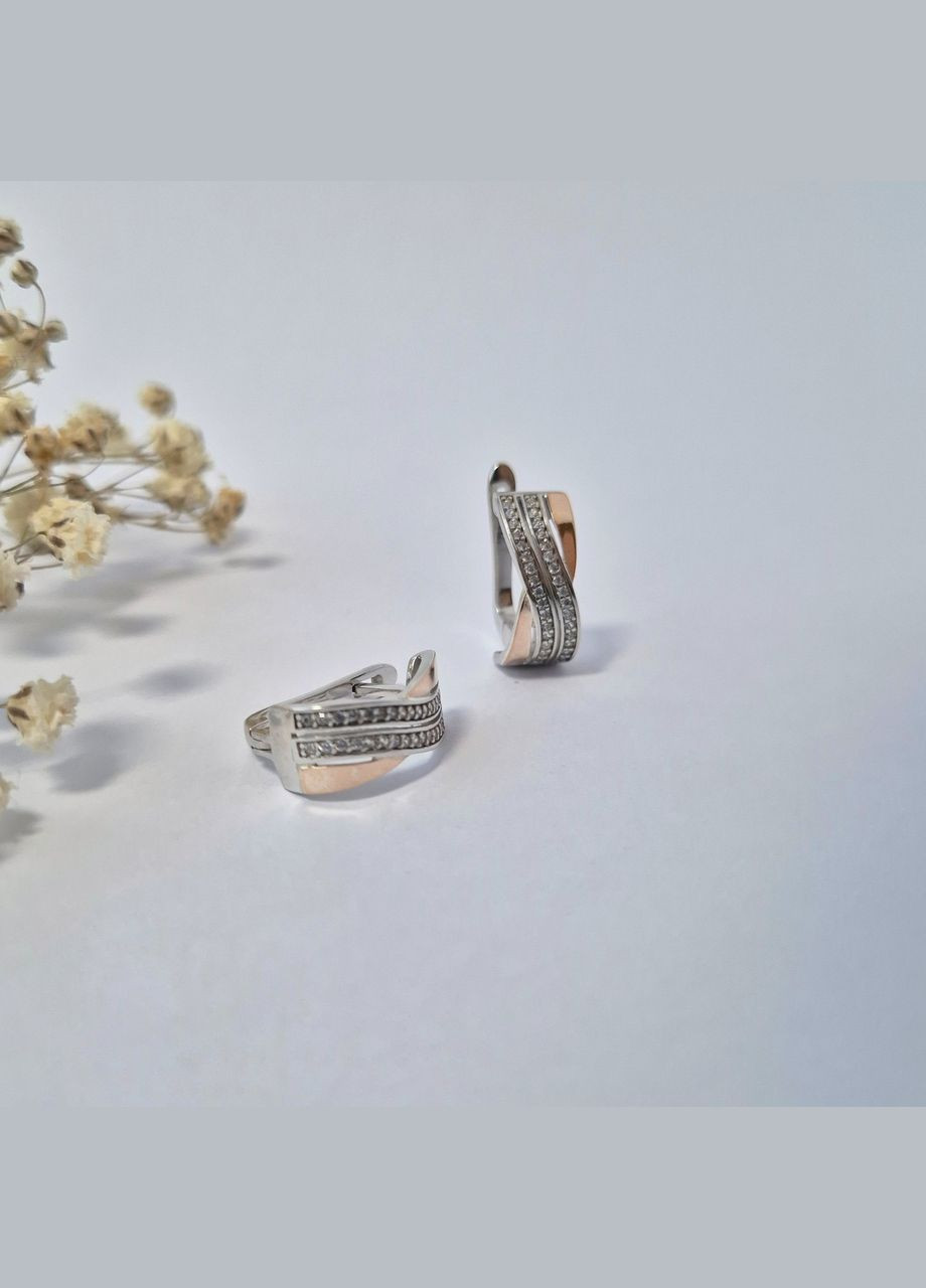 Серебряные сережки серьги с золотой пластиной и Белыми камнями серебро 925 пробы золото 375 1359 3.90г No Brand (316649603)