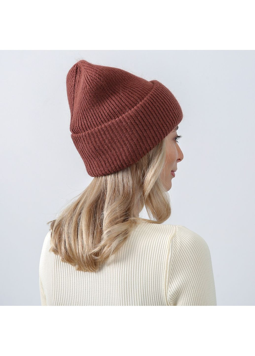 Шапка бини женская шерсть коричневая GEORGE LuckyLOOK 567-085 (367992074)