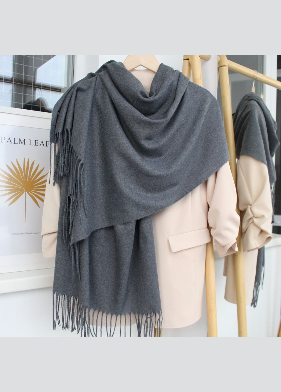 Кашеміровий однотонний шарф "Жасмін" Графіт 104014 Cashmere (322502046)