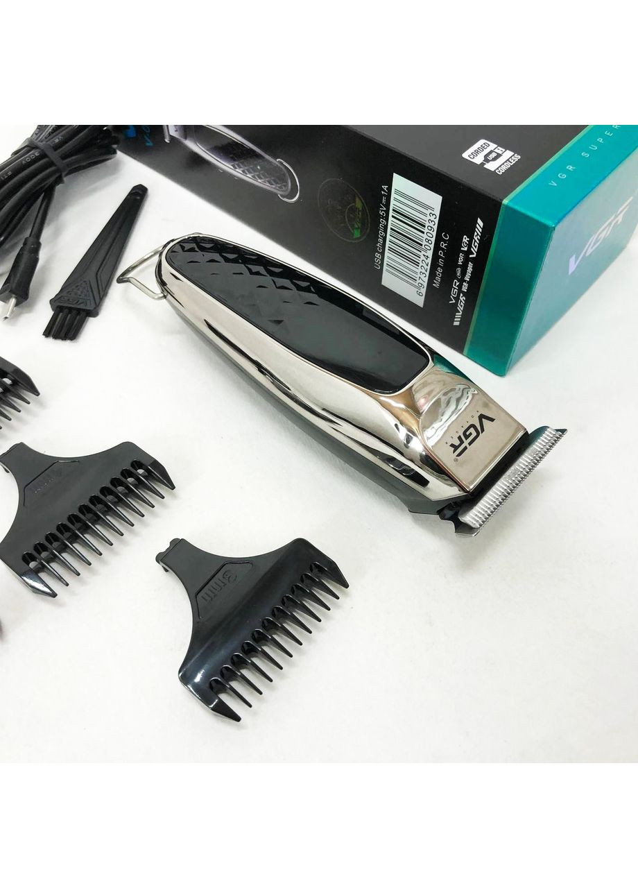 Беспроводная аккумуляторная машинка для стрижки триммер V-093 с насадками VGR (365813280)