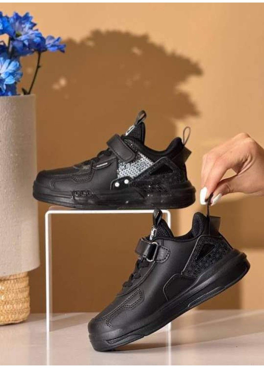 Черные демисезонные кроссовки детские led подсветка черные W.Niko