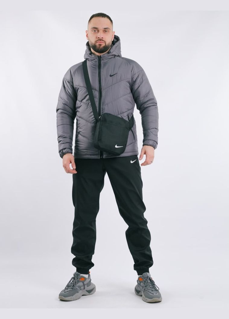 Сіра демісезонна 3 в 1 куртка + штани чорні + барсетка у подарунок No Brand