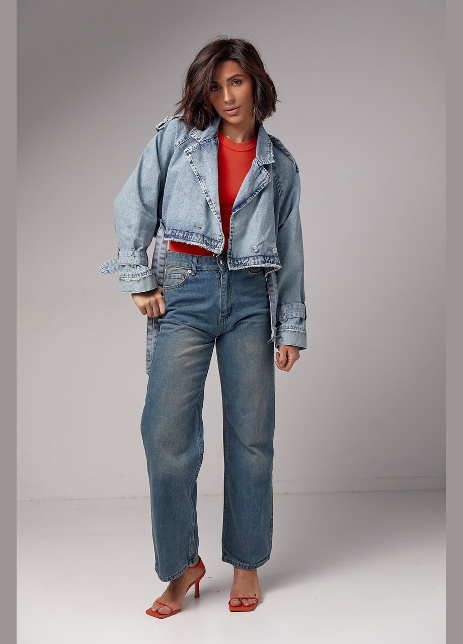 Синя демісезонна коротка жіноча джинсівка у стилі grunge 3103 Lurex