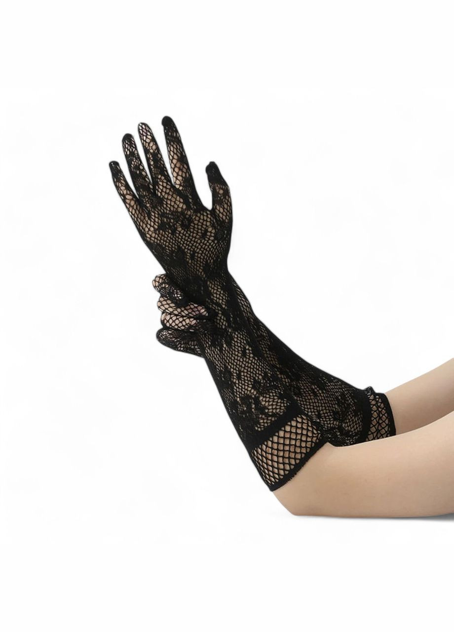Довгі рукавички чорного кольору сітка One Size сексуальне еротичне вбрання China (317747607)
