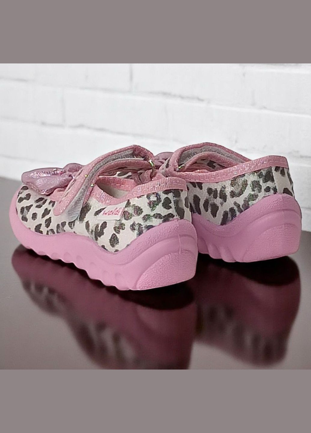 Кремовые ортопедические тапочки на липучке для девочки сменка в садик валди Waldi с бантом