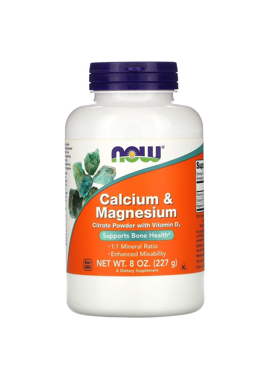 Кальцій цитрат і Магній цитрат з Вітаміном Д3 Calcium Magnesium у порошку 227 г Now Foods (294333497)
