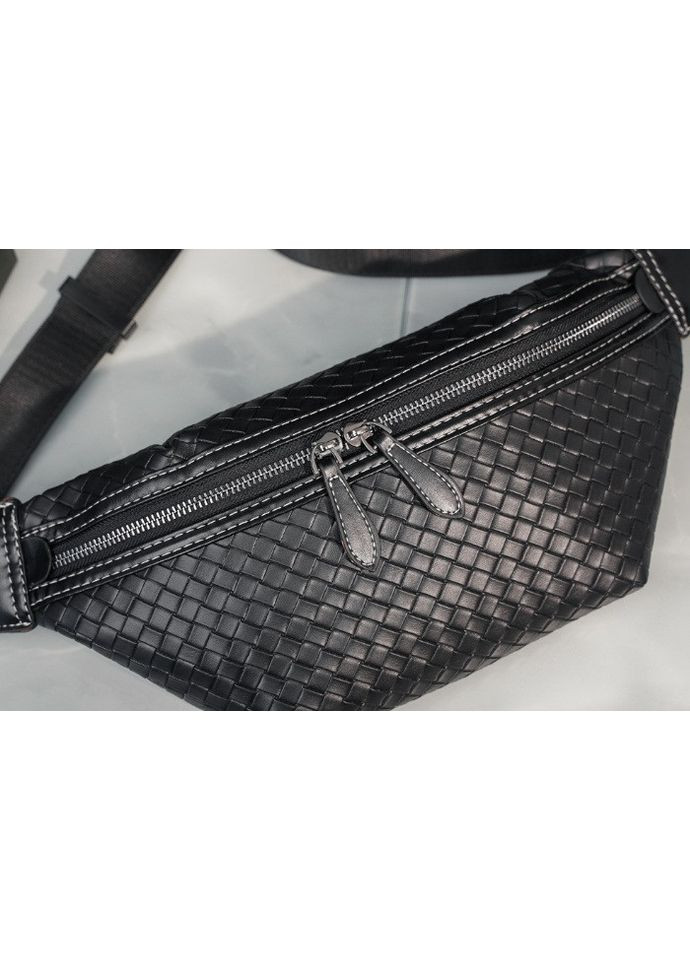 Мужская сумка бананка плетеная черная экокожа с молнией ProDobro (363221096)