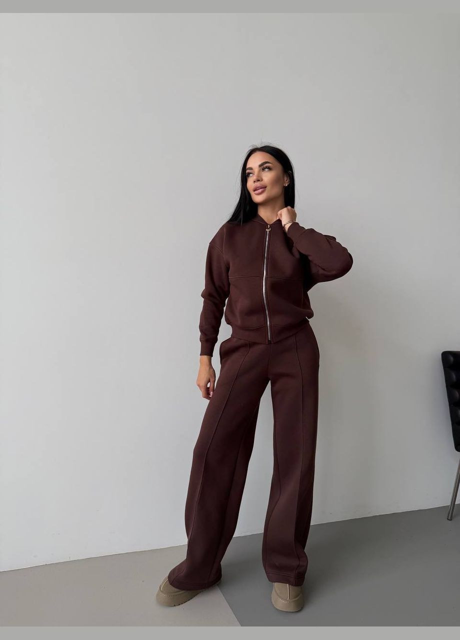 Женский теплый качественный спортивный костюм: кофта бомбер на молнии и брюки палаццо со стрелками с утеплением No Brand (316094549)