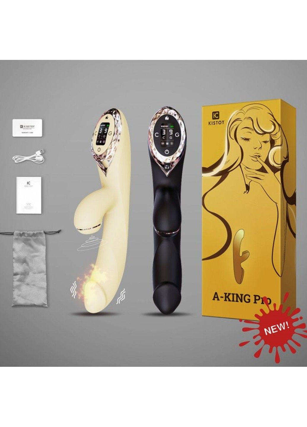 Вакуумный вибратор-кролик с подогревом KISSTOY A-King Pro Yellow, с LED-экраном KisToy (316156253)