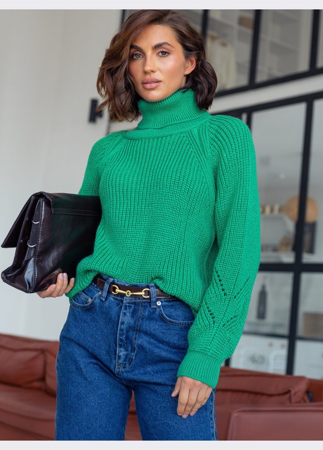 М'ятний демісезонний однотонний светр із вовни м'ятного кольору Dressa