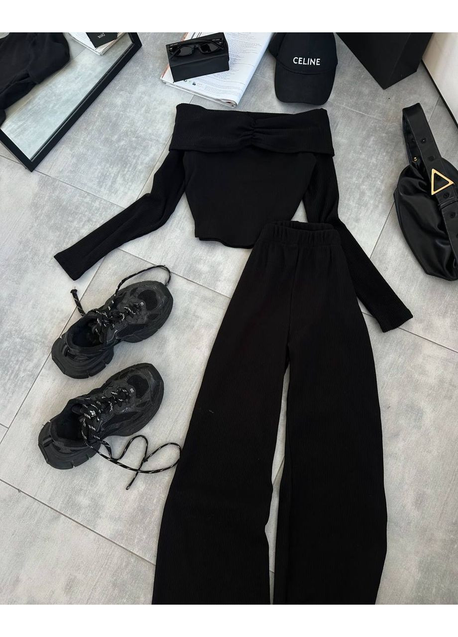 Костюм: кофточка + брюки палаццо черного цвета No Brand Г 1436 365 (371248143)