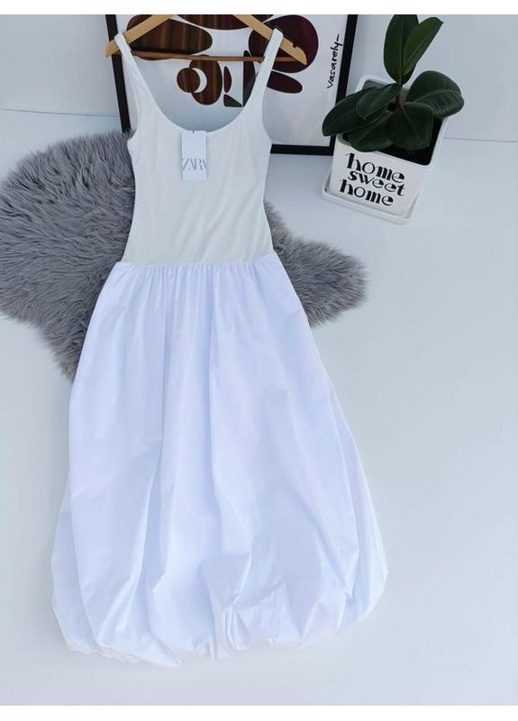 Білий комбінована сукня міді зі спідницею-балоном Zara