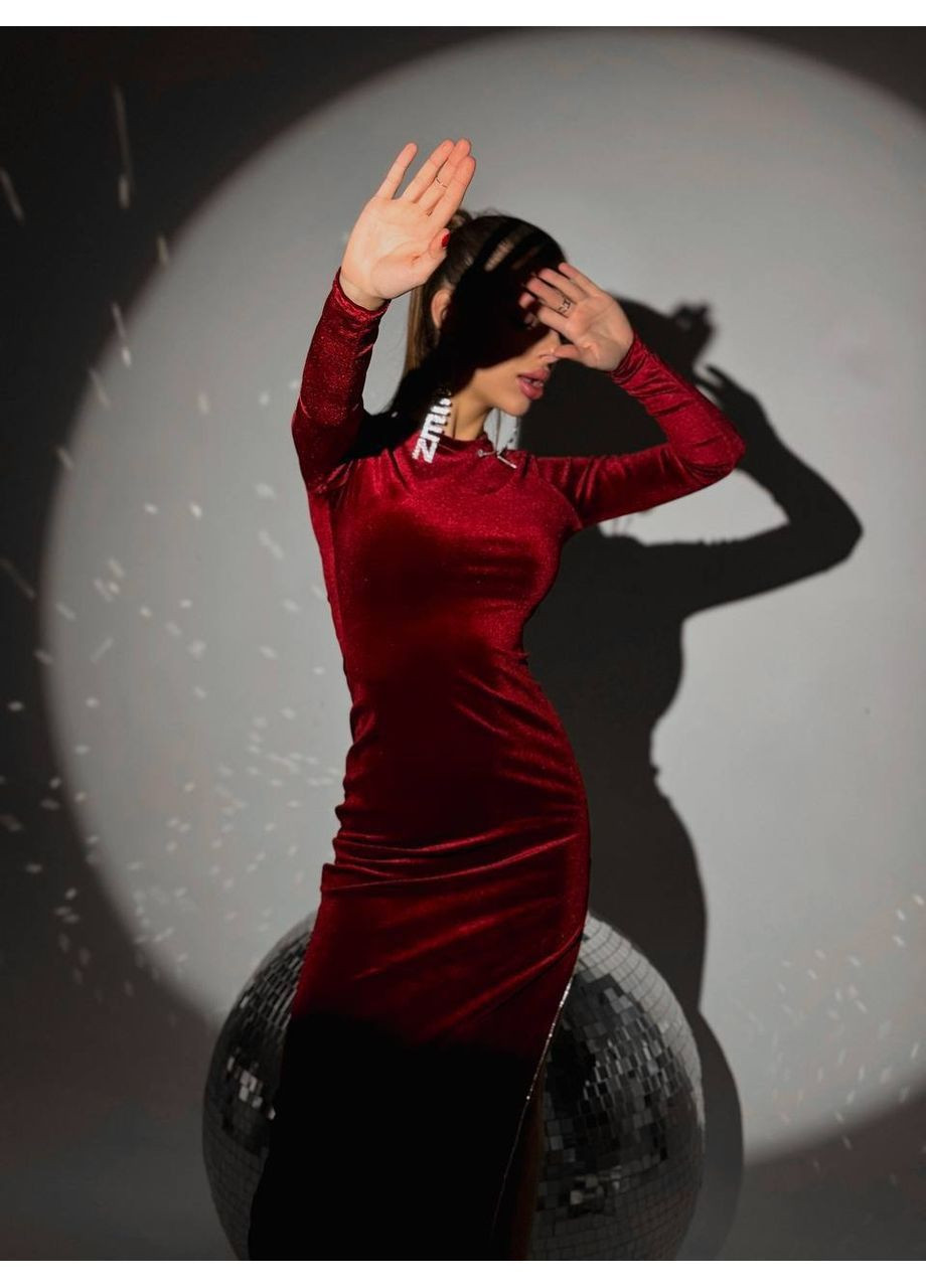 Бордова повсякденний, коктейльна, вечірня жіноча сукня силуетна No Brand однотонна