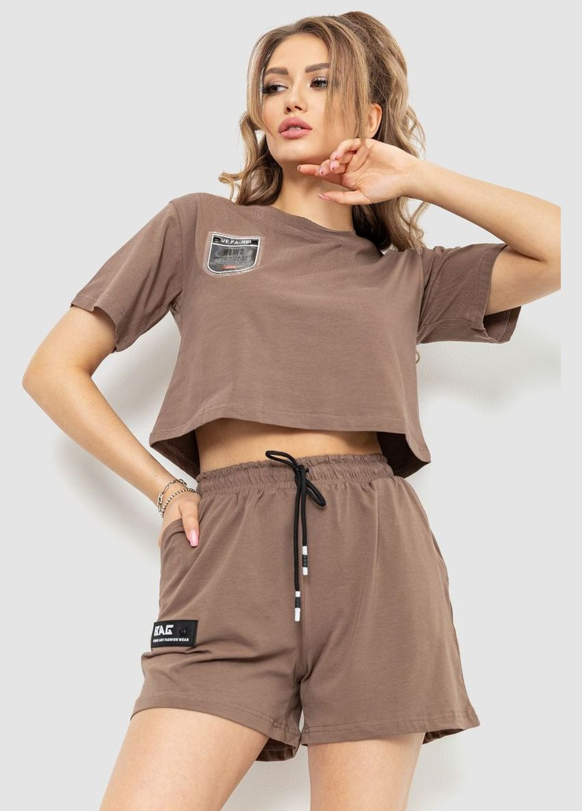 Костюм женский повседневный футболка+шорты, цвет коричневый, Ager (266814920)