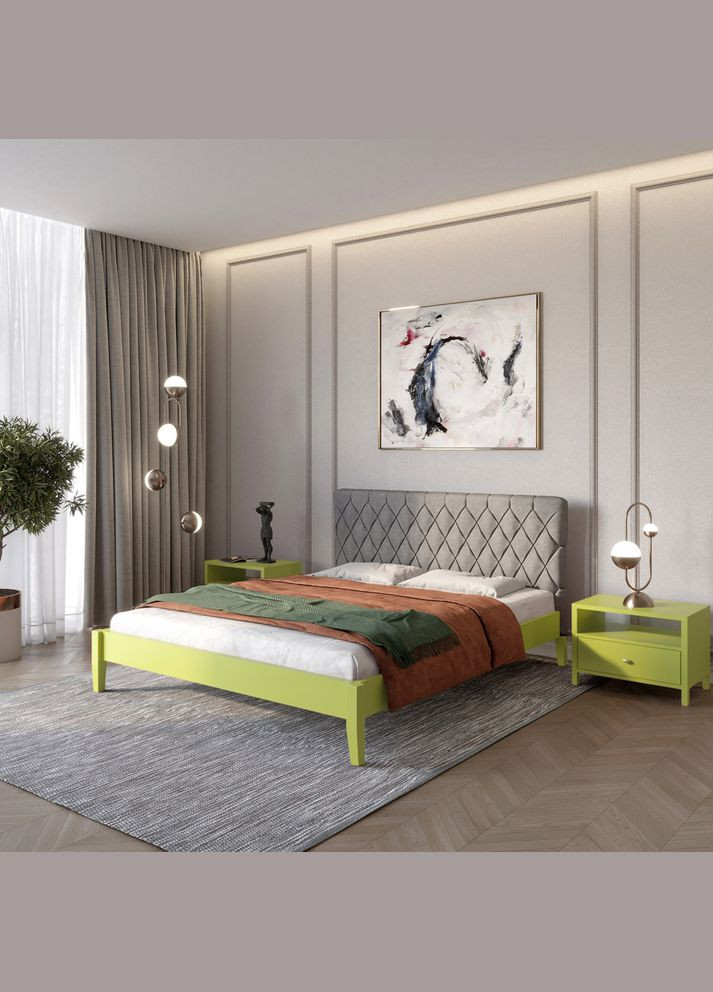 Двоспальне дерев'яне ліжко Венеція ДК (S3050G70Y)/Аляска 93 (Сірий) 140х200 см (MBG-5610) Mebigrand (368278576)