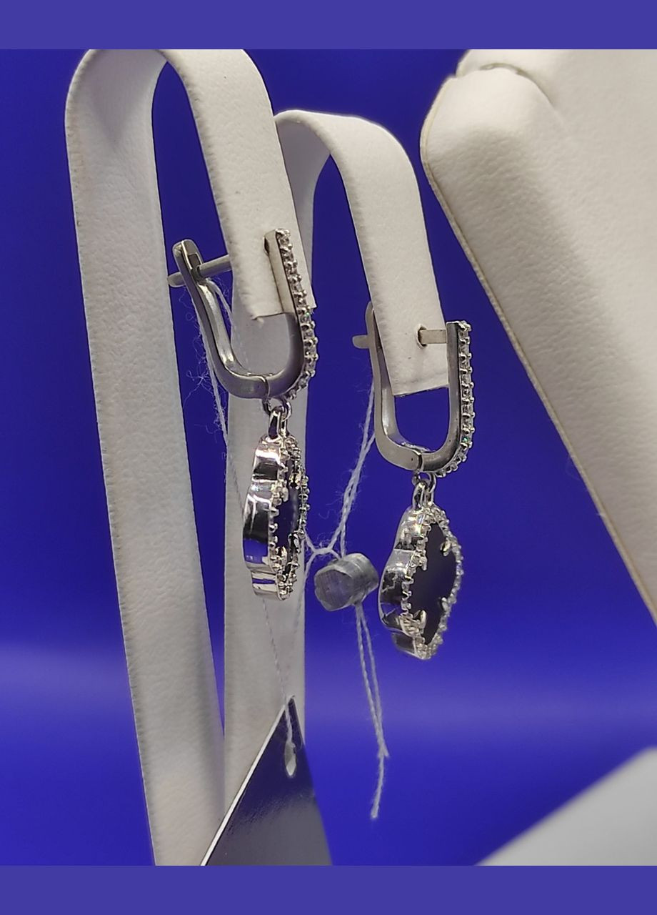 "Срібні сережки 925 проби у формі конюшина з родієвим покриттям"Shiny 2445Rb No Brand (347587219)