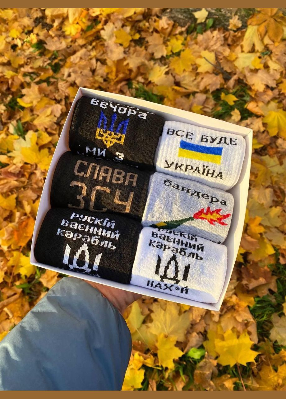 Комбинированные бокс мужских патриотических носков на 6 пар 41-45 г в подарочной коробке с лентой весна-осень Vakko (307053747)