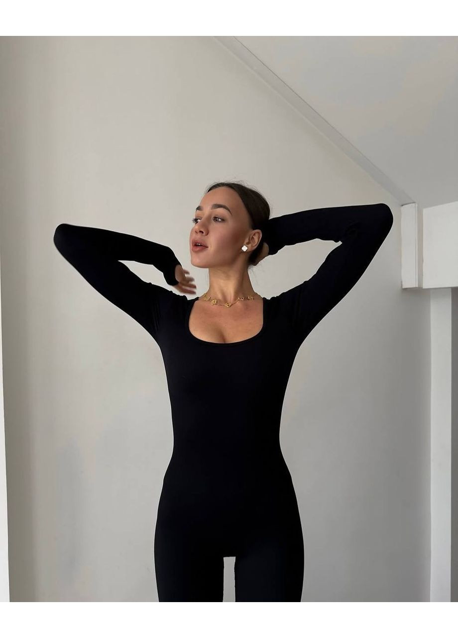 Жіночий комбінезон FINO Mode комбінезон-брюки чорний спортивний, повсякденний, вечірній, кежуал трикотаж, фліс