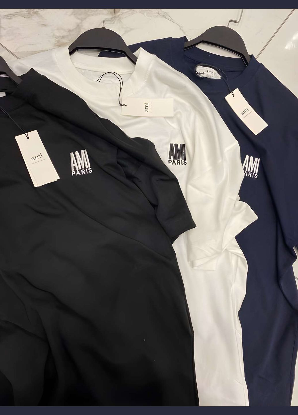 Женская черная синяя футболка оверсайз с вышитым лого Україна - (339402795)